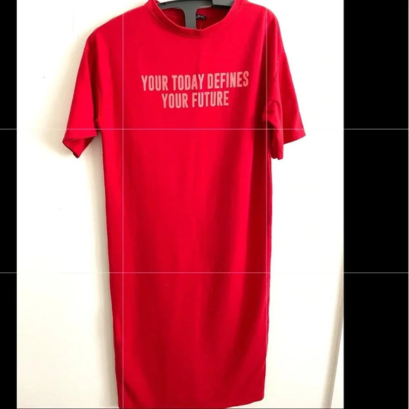 Zara Calve Length Statement short sleeve red  T-shirt Dress S - Picture 1 of 5